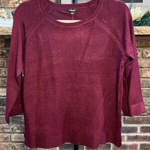 Premise Burgundy Knit Sweater Top Women’s Large 3/4 Sleeves Soft Stretch